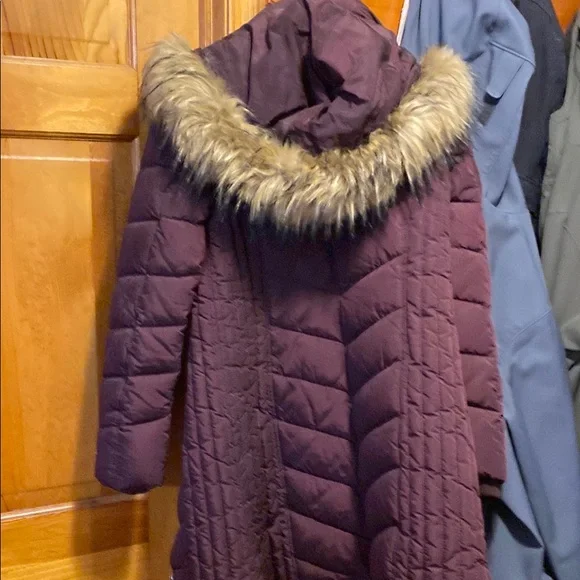 Tommy Hilfiger Brown Puffer Jacket with Faux Fur Hood - Picture 2 of 3